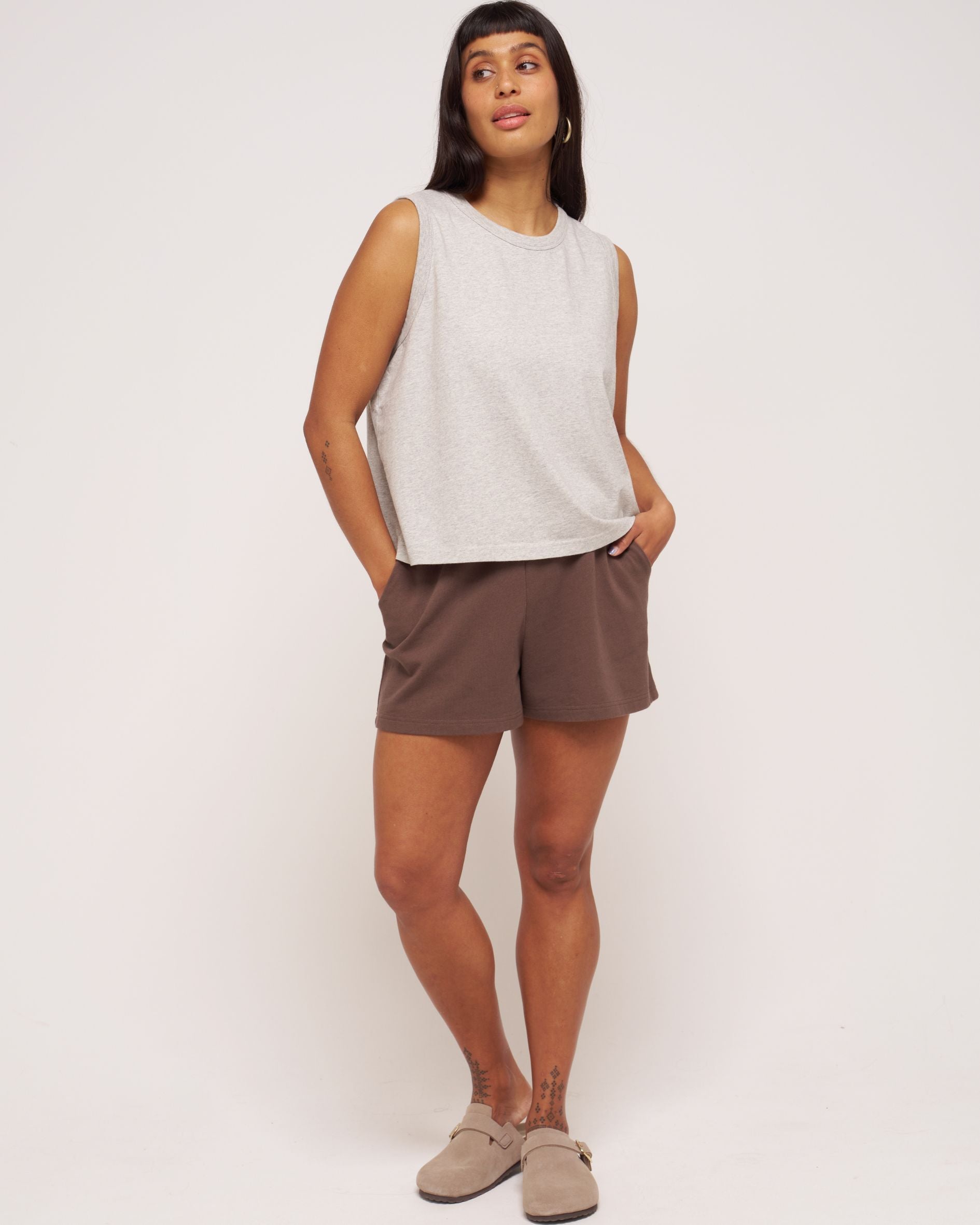 women's boxy organic cotton grey marl vest