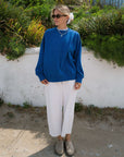 women's cotton oversized cobalt blue sweatshirt