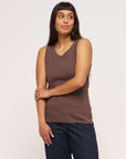 women's mocha Scoop neck ribbed organic cotton vest
