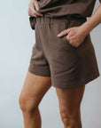 women's shorts co ord set brown