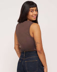 women' scoop neck rib brown cotton tank 