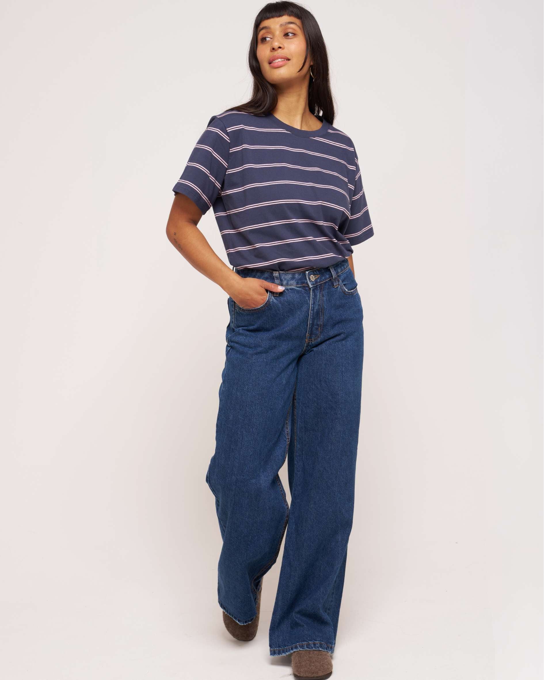 womens Oversized Navy Pink Stripe tee