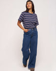 womens Oversized Navy Pink Stripe tee