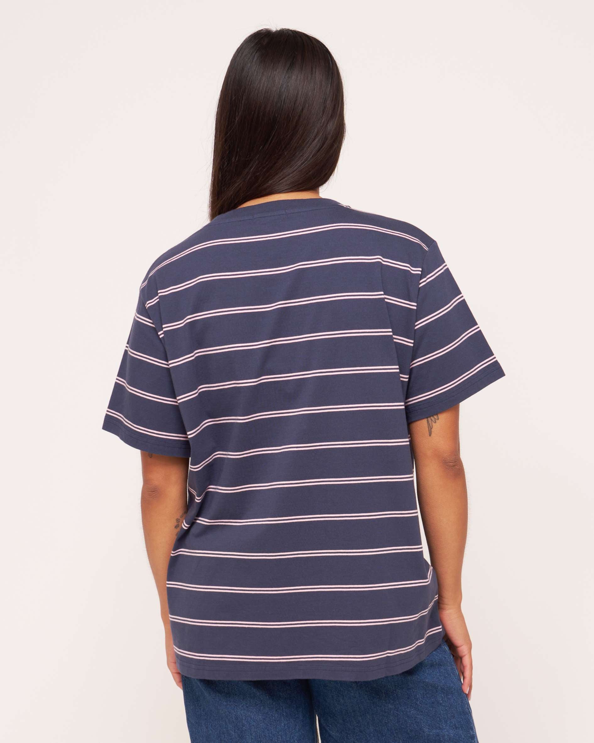 womens boyfriend Navy Blue Pale Pink Stripe t-shirt