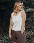 womens button down cream organic cotton vest