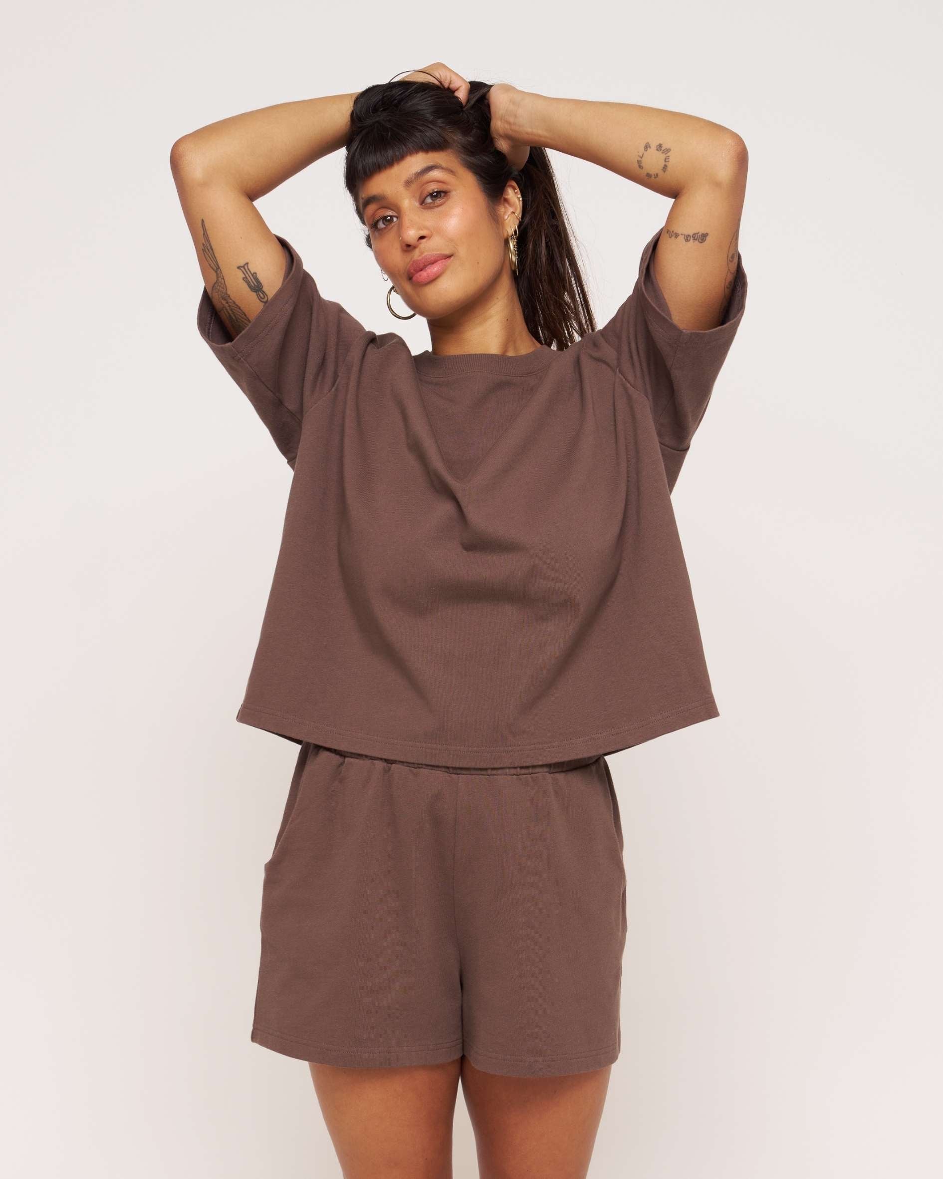 womens chocolate t-shirt short cotton coord