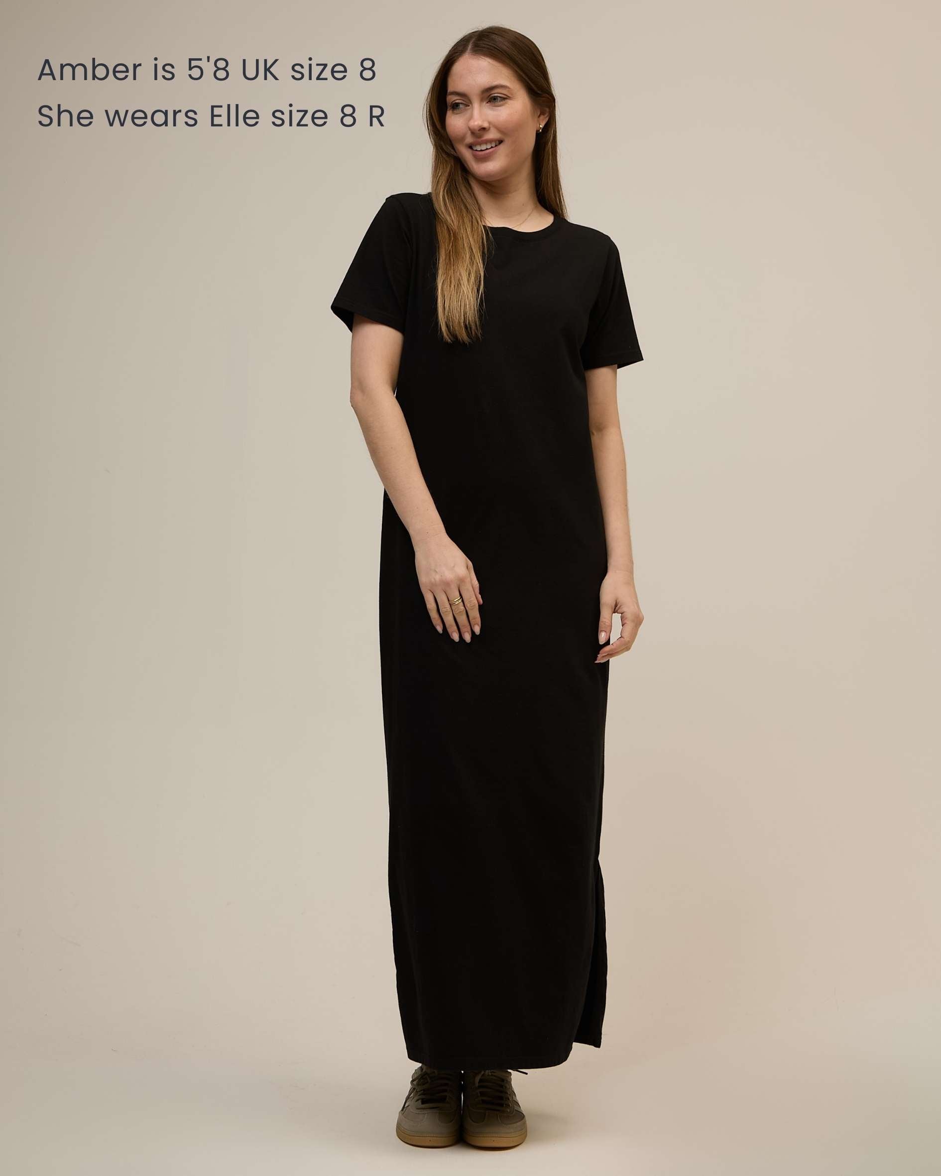 Elle Semi-Fitted Organic Cotton Crew Neck T-Shirt Dress Black | Ivy Clothing Elle Semi-Fitted Organic Cotton Crew Neck T-Shirt Dress Black | Ivy Clothing