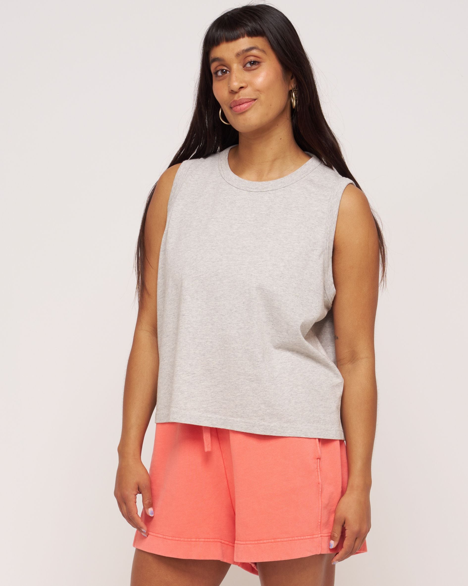 womens organic cotton grey high neck vest coral short set