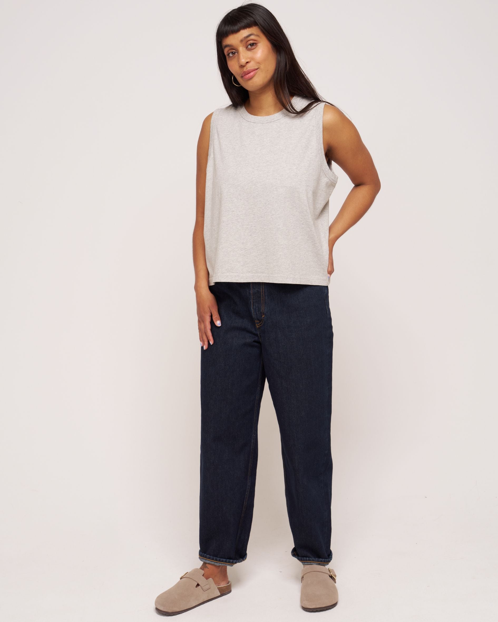 womens pale grey loose cotton vest top