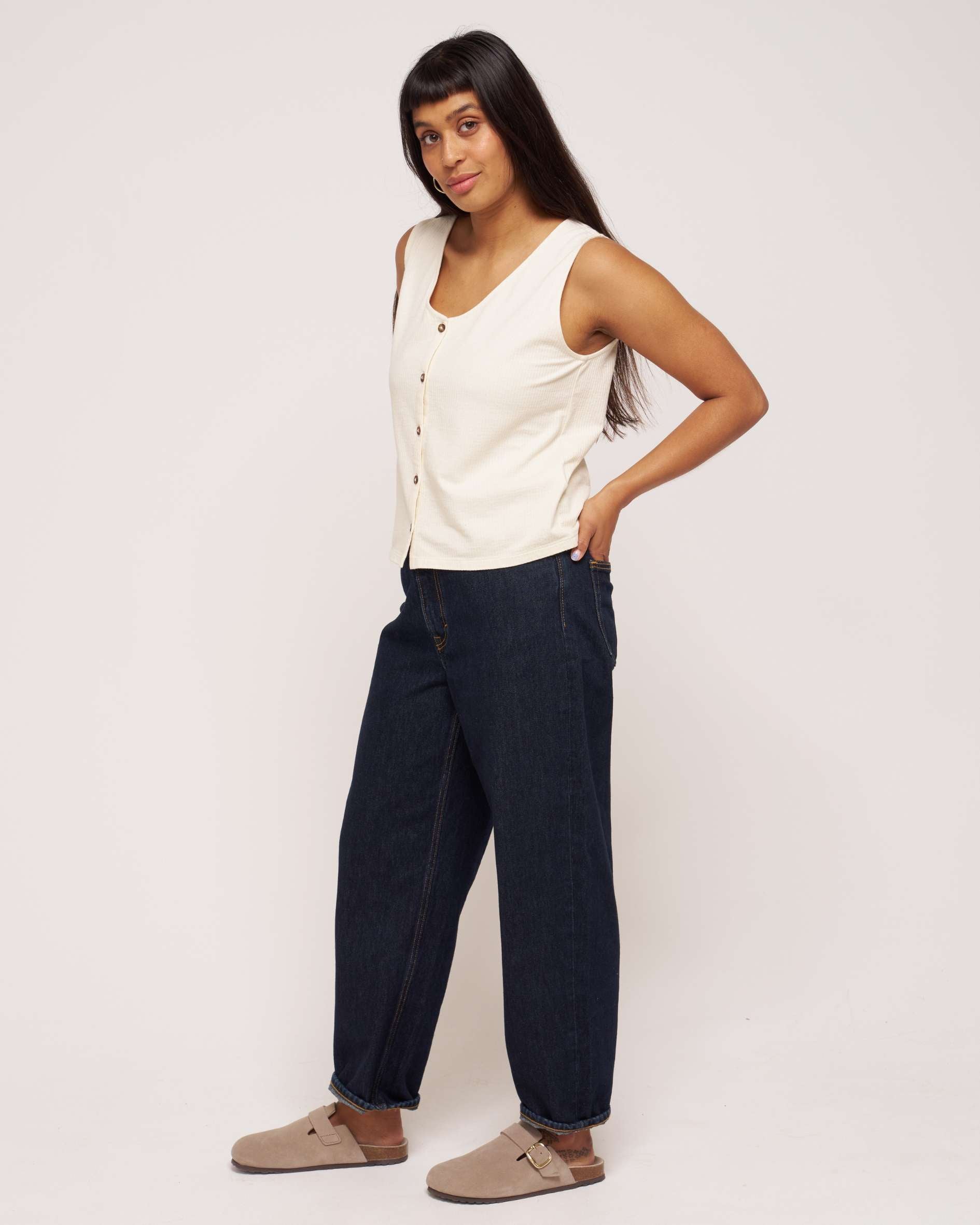 womens relaxed fit cotton off white vest 