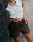 womens waffle cotton knit ecru button tank